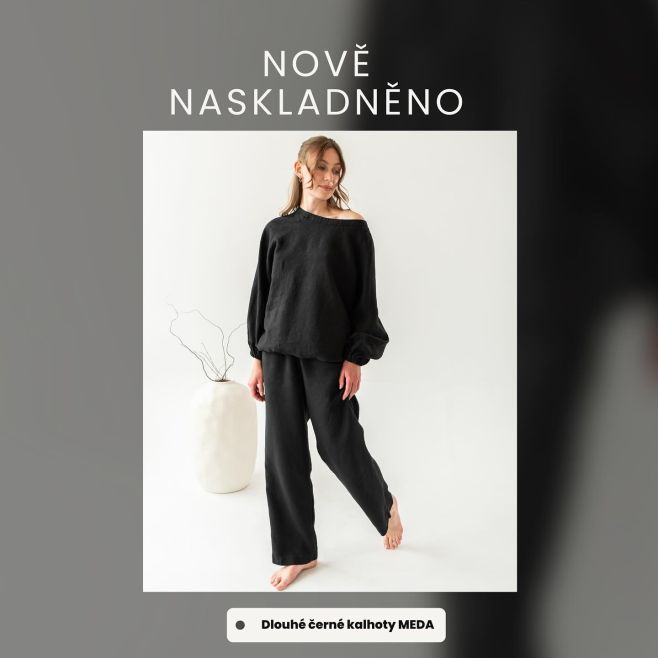 Černé univerzální kalhoty MEDA. Nově jsme naskladnili všechny velikosti od vel. XS do XL. Černé lněné kalhoty využijete...